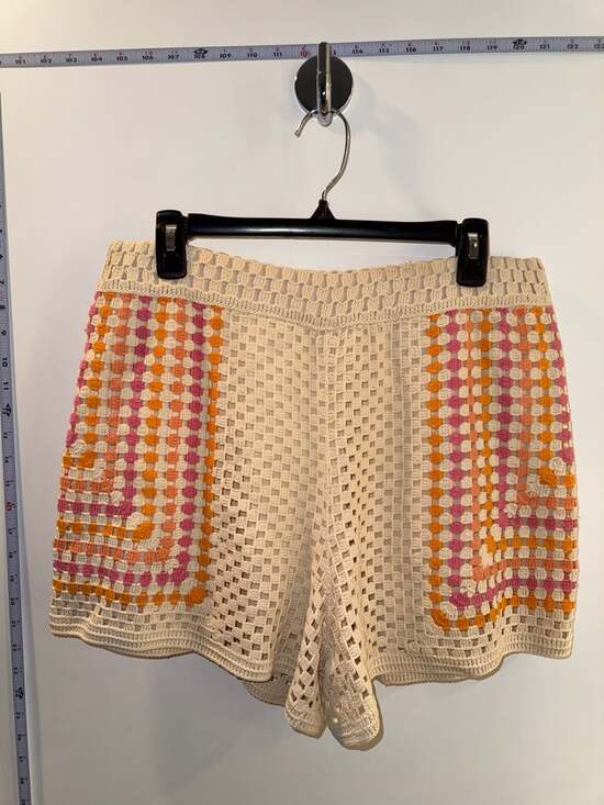 Sandro Pants - Sandro Crochet Knit High-Waist Shorts with Orange and Pink Detail